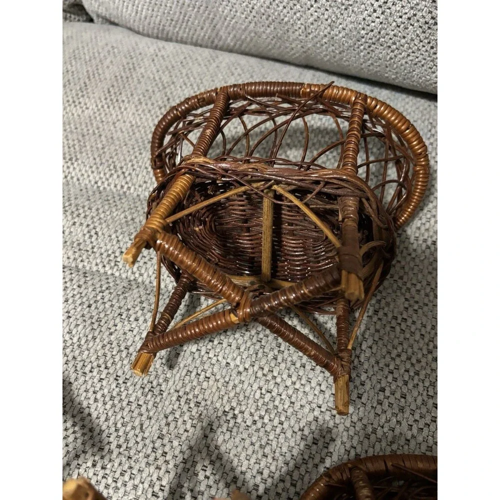 Vintage Miniature Wicker Doll Furniture Set Chairs Loveseat Table Rattan Lot